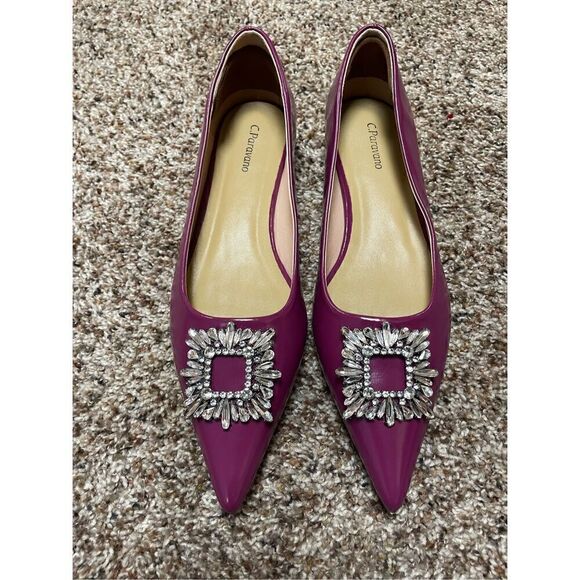 Brand New C. Paravano Women’s EU 40 US 10 Purple Crystal Leather Flats - Picture 2 of 8